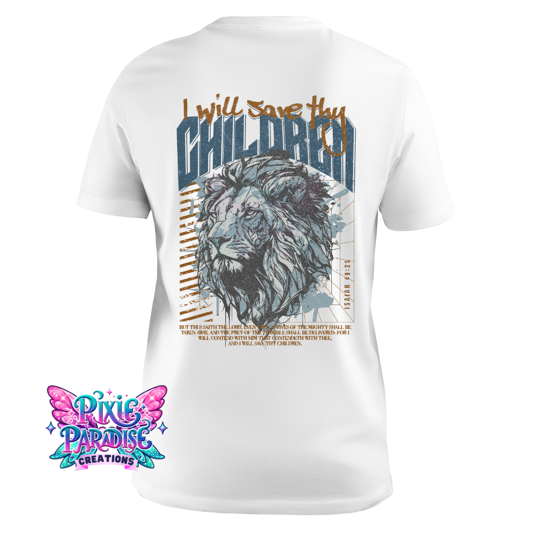 Divine Protector Lion Tee - Black, Isaiah 49:25 Inspired