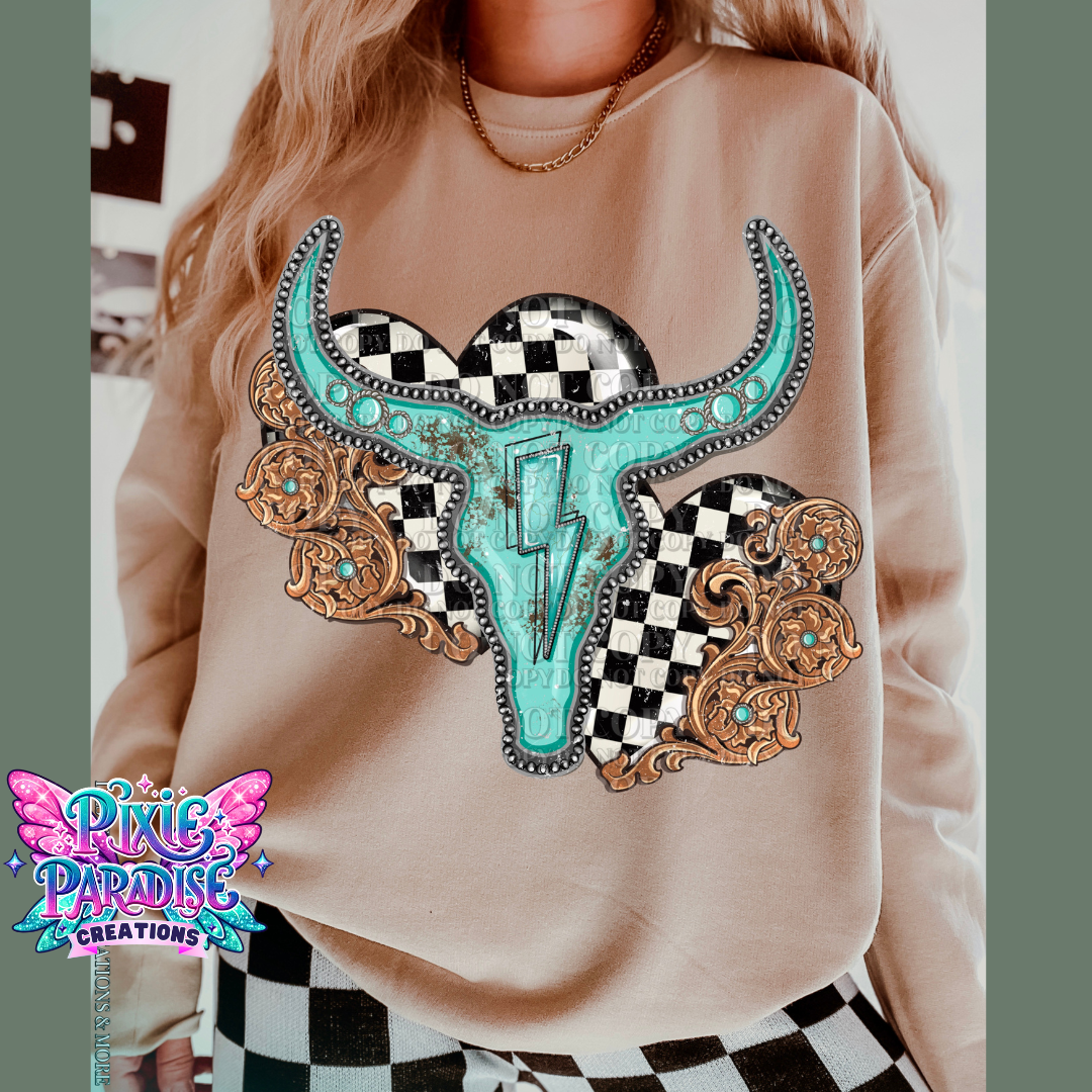 Western Boho Bull Crewneck Sweatshirt