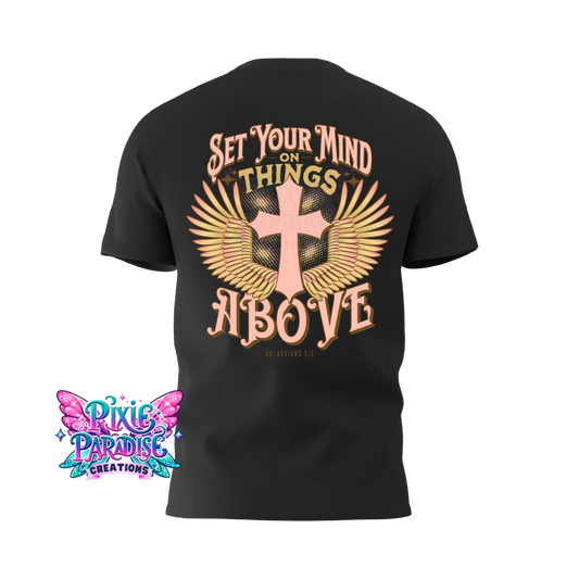 Colossians 3:2 Wings & Cross Tee - Black