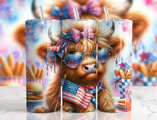 Star-Spangled Moo Insulated Tumbler – Patriotic Highland Edition