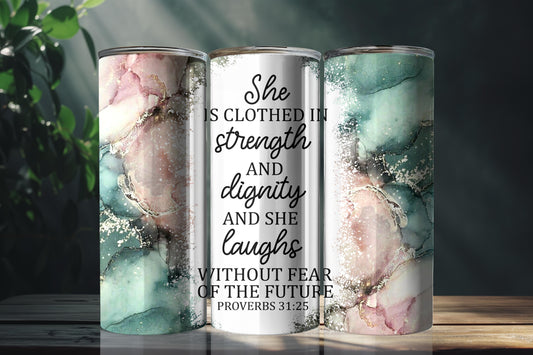 Strength & Dignity Proverbs 31:25 Marble 20oz Insulated Tumbler