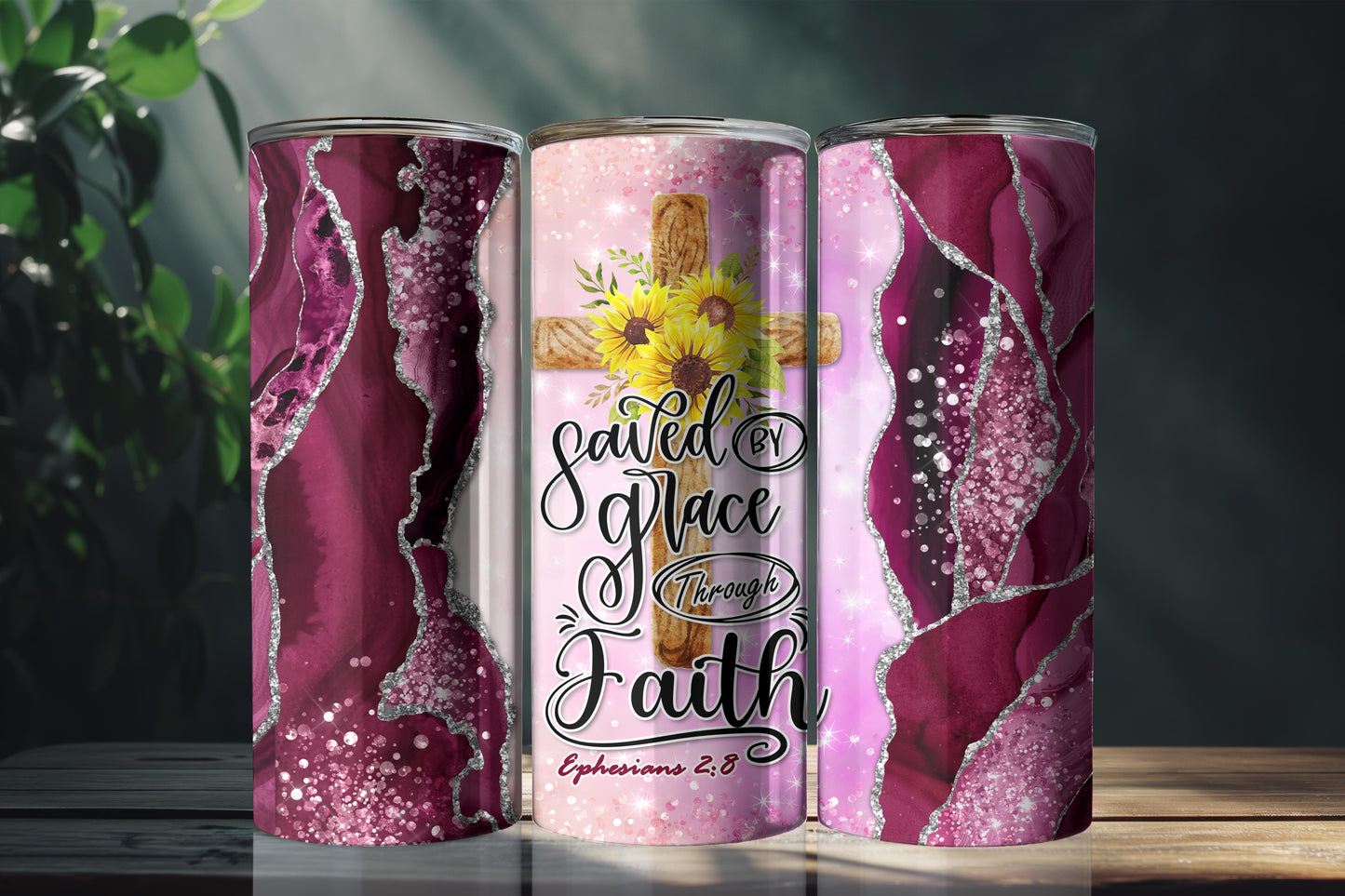 Saved by Grace Ephesians 2:8 Cross 20oz Insulated Tumbler