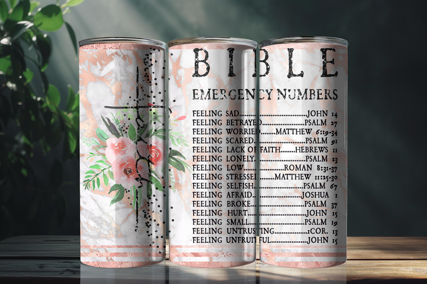 Bible Emergency Numbers Marbled Scripture 20oz Insulated Tumbler