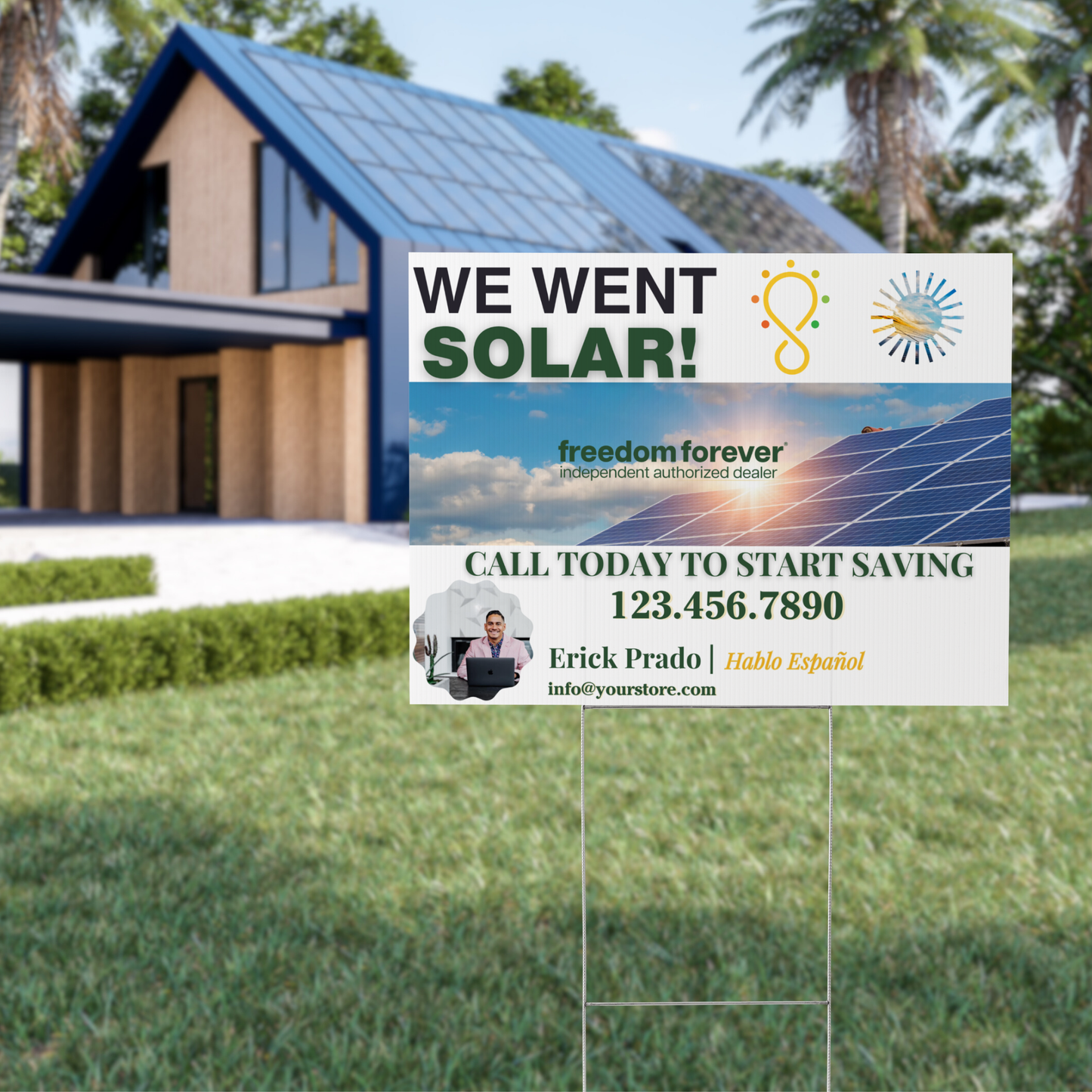 Custom Solar Yard Sign for Solar Company Reps & Installers | “We Went Solar!” Design | Promote Your Solar Business with Weatherproof Materials, Door knocking Material