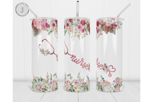 Pink Floral Nurse 20oz Tumbler