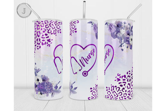 Purple Cheetah Floral Nurse 20oz Tumbler