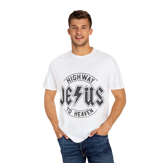 Retro Highway to Heaven Christian Unisex Garment-Dyed T-shirt, Rock n Roll Style, Faith Statement Tee, Christian Clothing, Worship Apparel