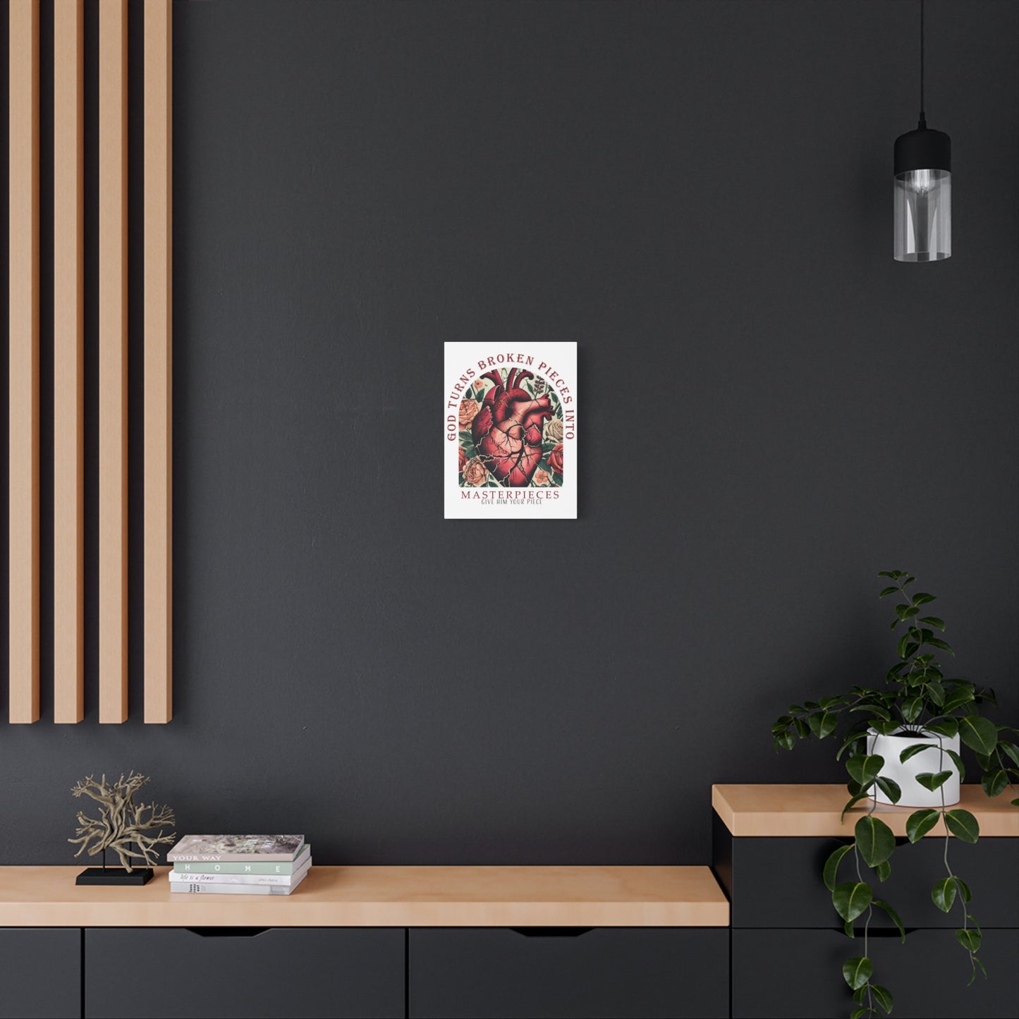 Canvas Art Print - God Turns Broken Pieces into Masterpieces Stretched, Stained Glass Anatomical Heart