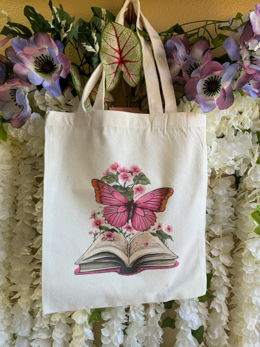 Novel Nectar Butterfly Book Tote - A Reader's Floral Fantasy