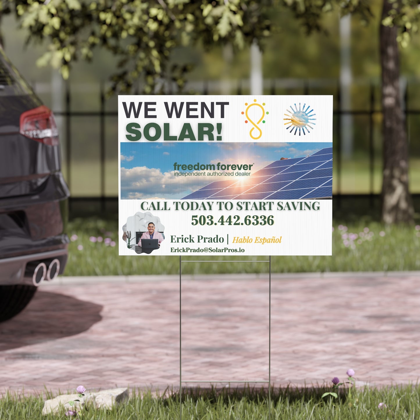 Custom Solar Yard Sign for Solar Company Reps & Installers | “We Went Solar!” Design | Promote Your Solar Business with Weatherproof Materials, Door knocking Material