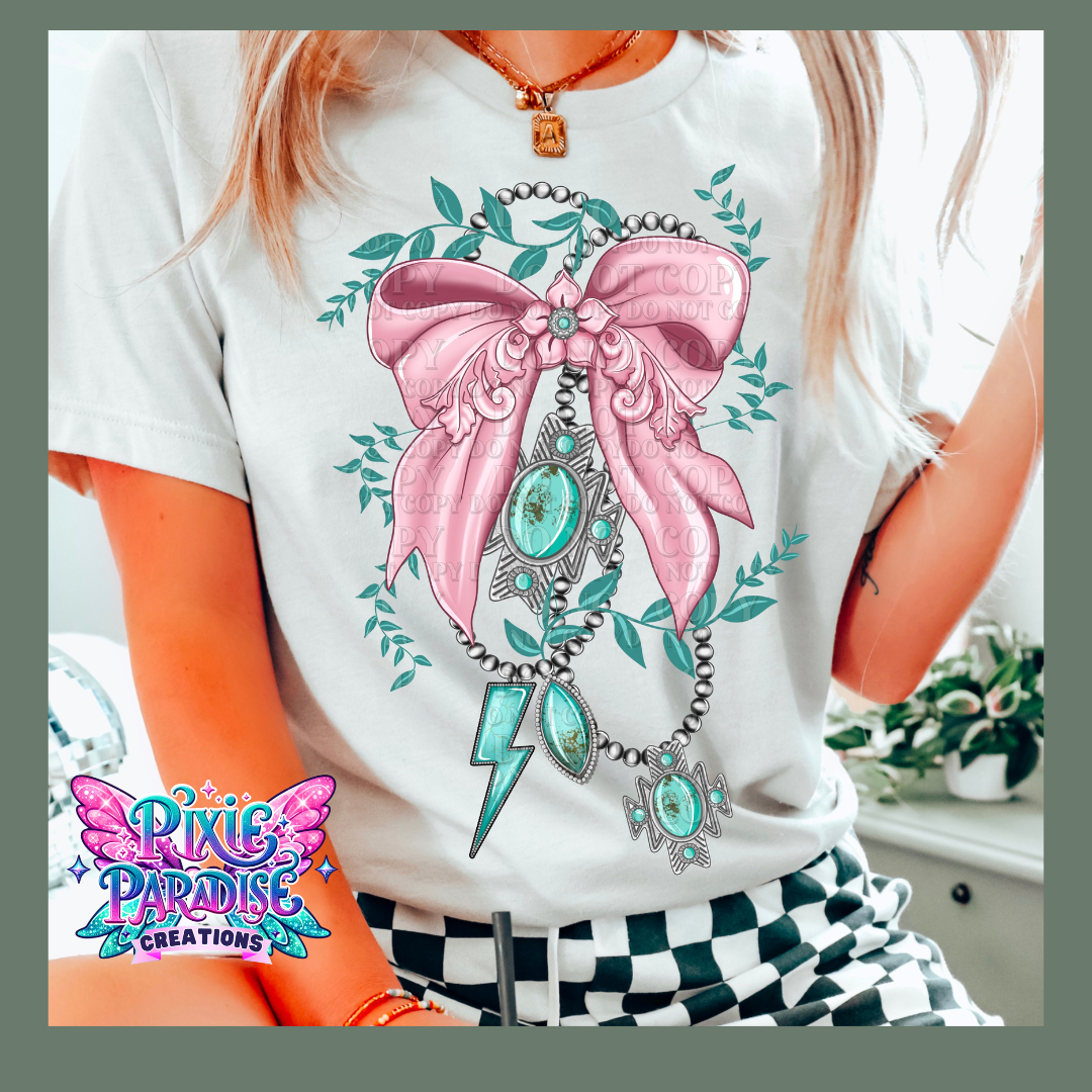 Boho Chic Pink Bow & Jewel Graphic Tee