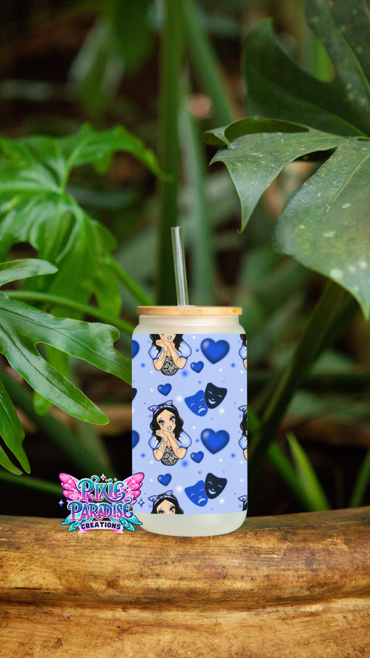 Midnight Mystery| Airbrushed Chicana Snow White  | Frosted Glass Libbey Jar