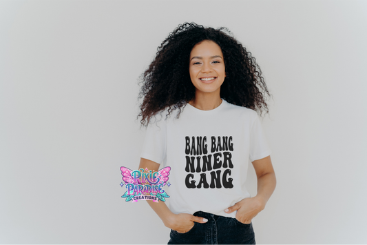 Ladies Retro Bang Bang Niner Gang Tee | Black & White