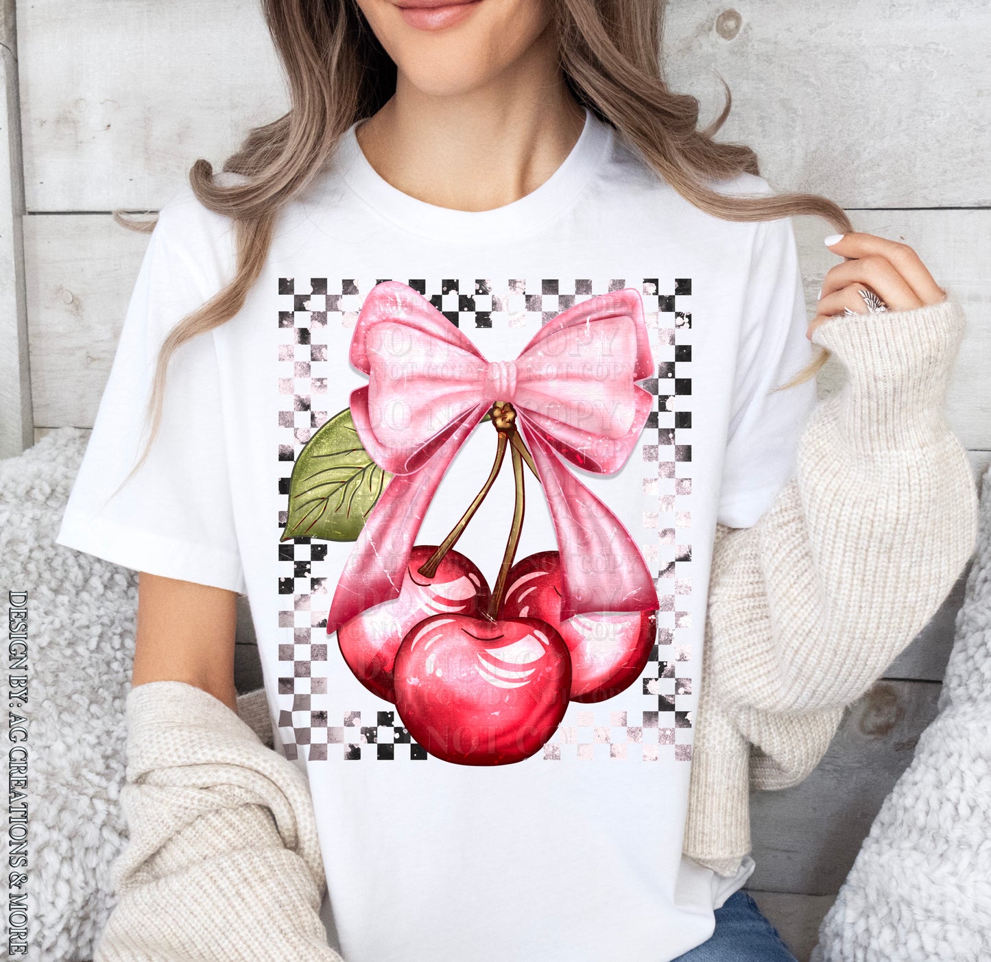 Cherry Bow Checkered Retro T-Shirt