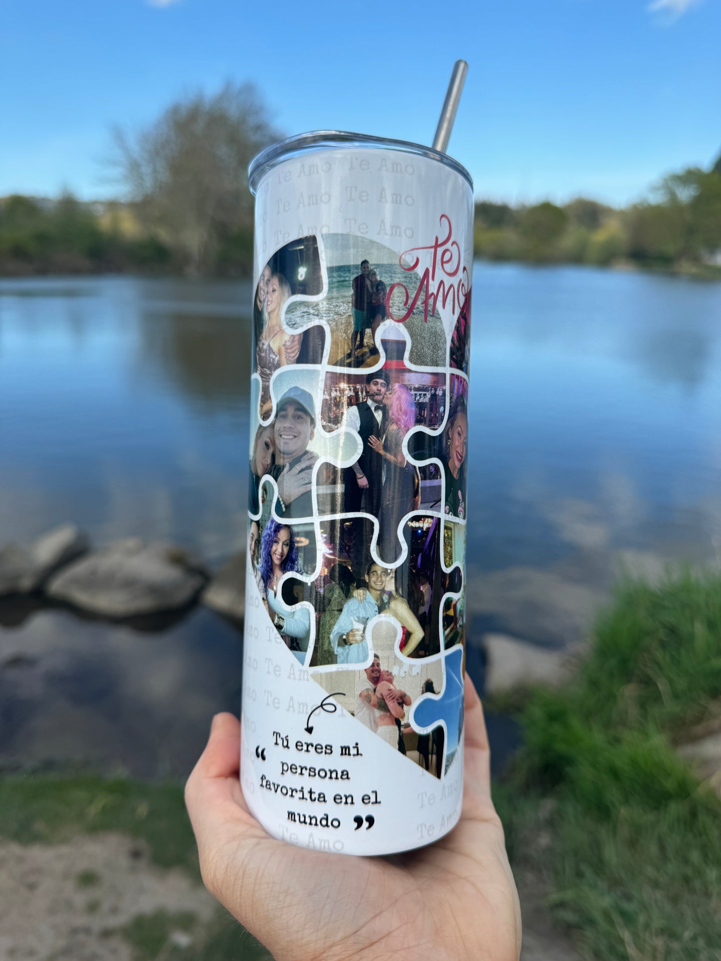 Personalized 'Te Amo' Love Puzzle Tumbler - Custom Photo Collage Travel Cup - Unique Gift for Couples