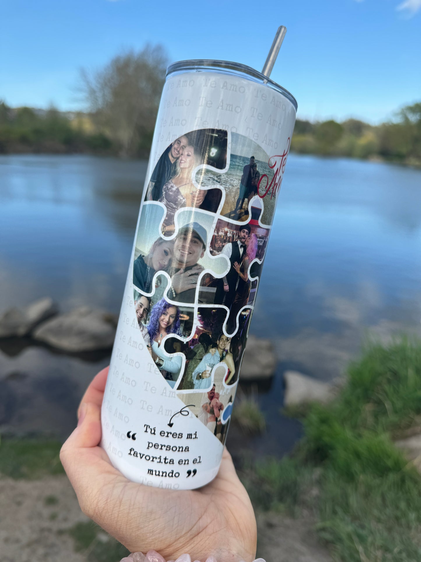 Personalized 'Te Amo' Love Puzzle Tumbler - Custom Photo Collage Travel Cup - Unique Gift for Couples