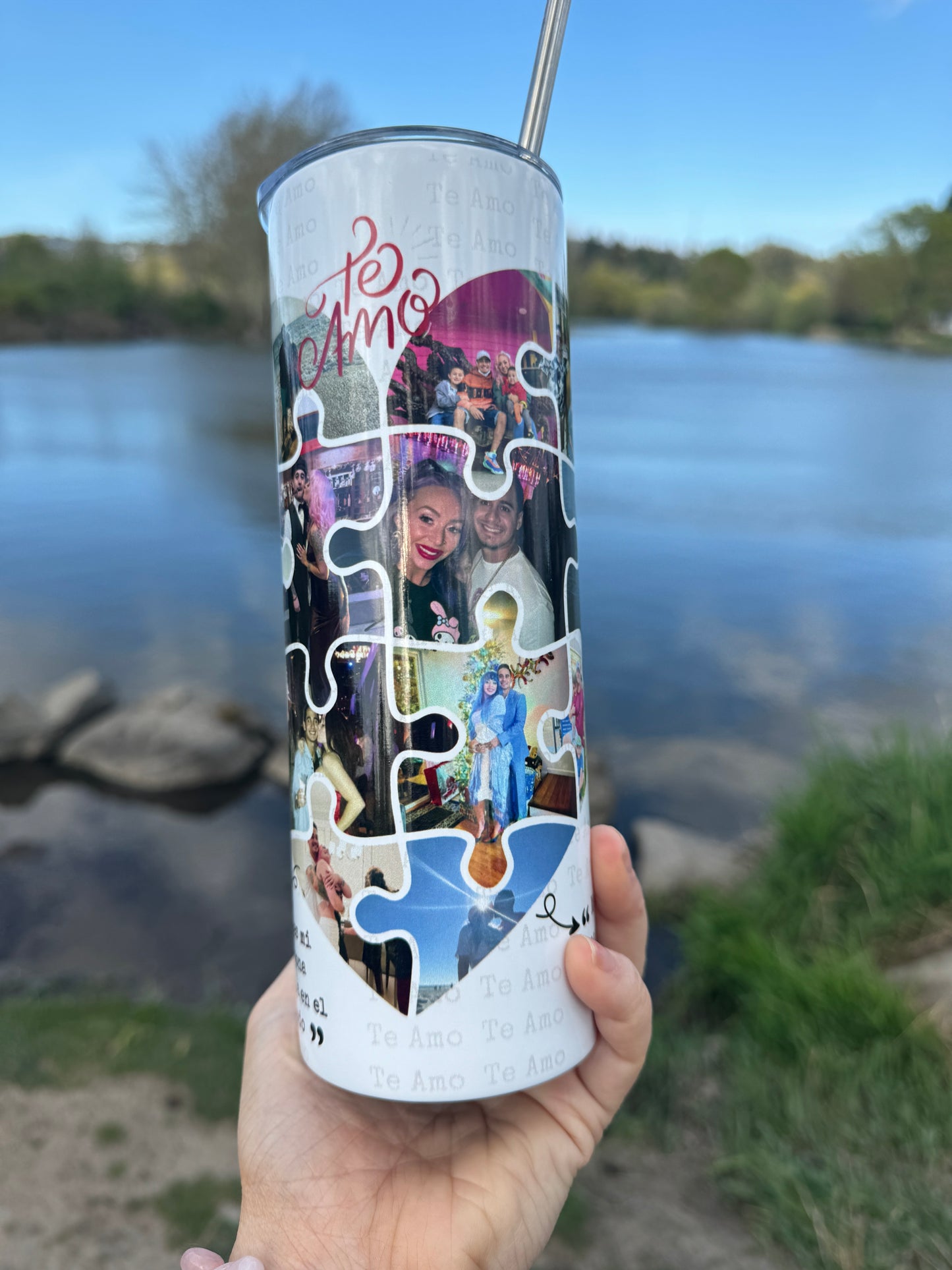 Personalized 'Te Amo' Love Puzzle Tumbler - Custom Photo Collage Travel Cup - Unique Gift for Couples