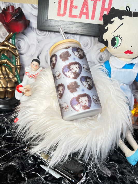 Betty Boop x Tim Burton Style Airbrushed y2k Frosted Glass Libbey Jar