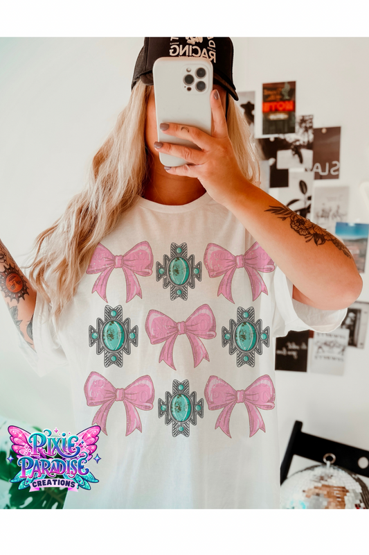 Boho Chic Pink Bow & Conchos Tee