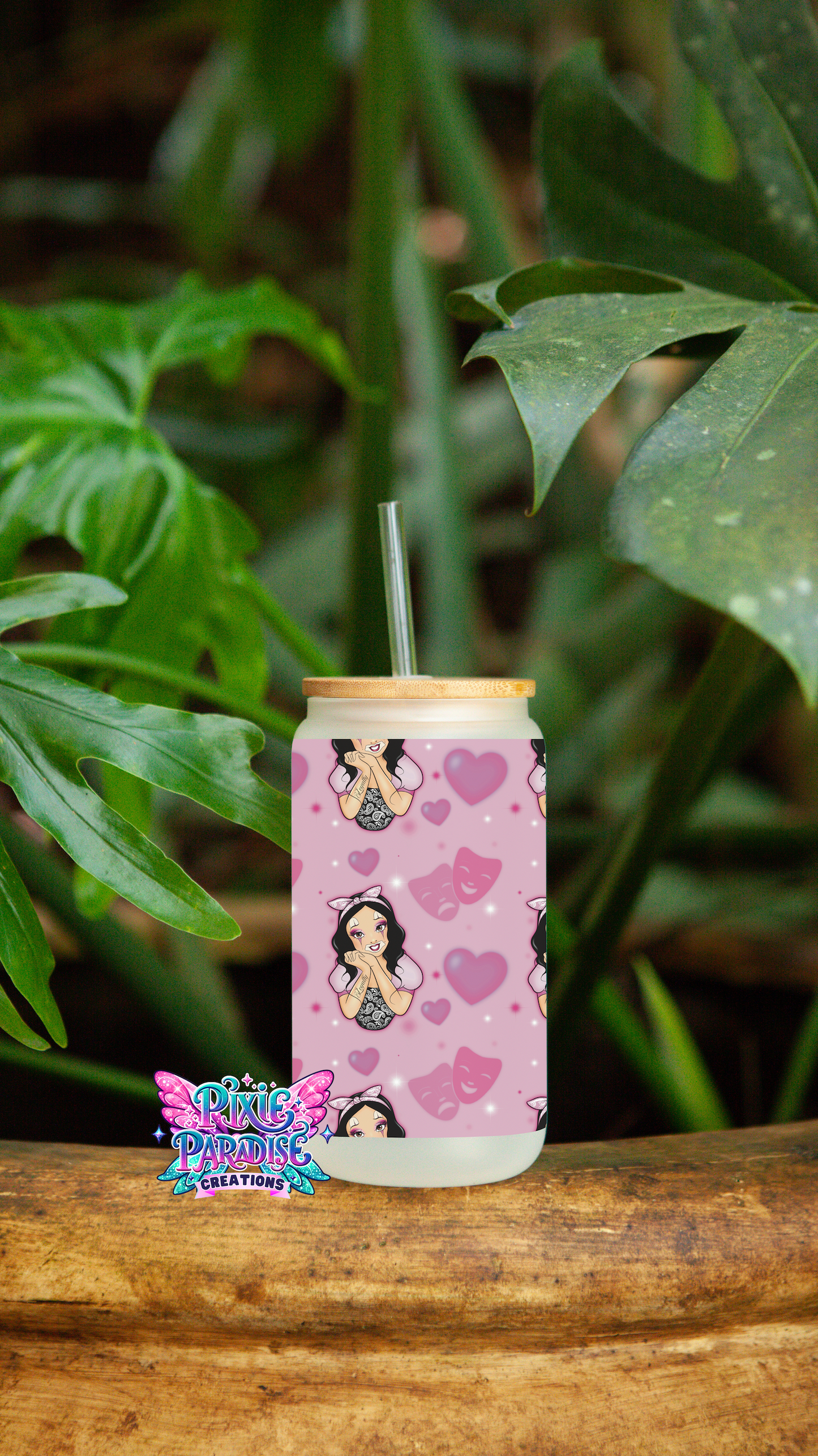 Sweetheart Satin| Airbrushed Chicana Snow White  | Frosted Glass Libbey Jar