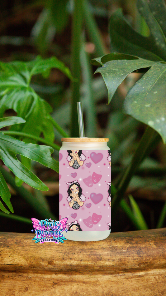 Sweetheart Satin| Airbrushed Chicana Snow White  | Frosted Glass Libbey Jar