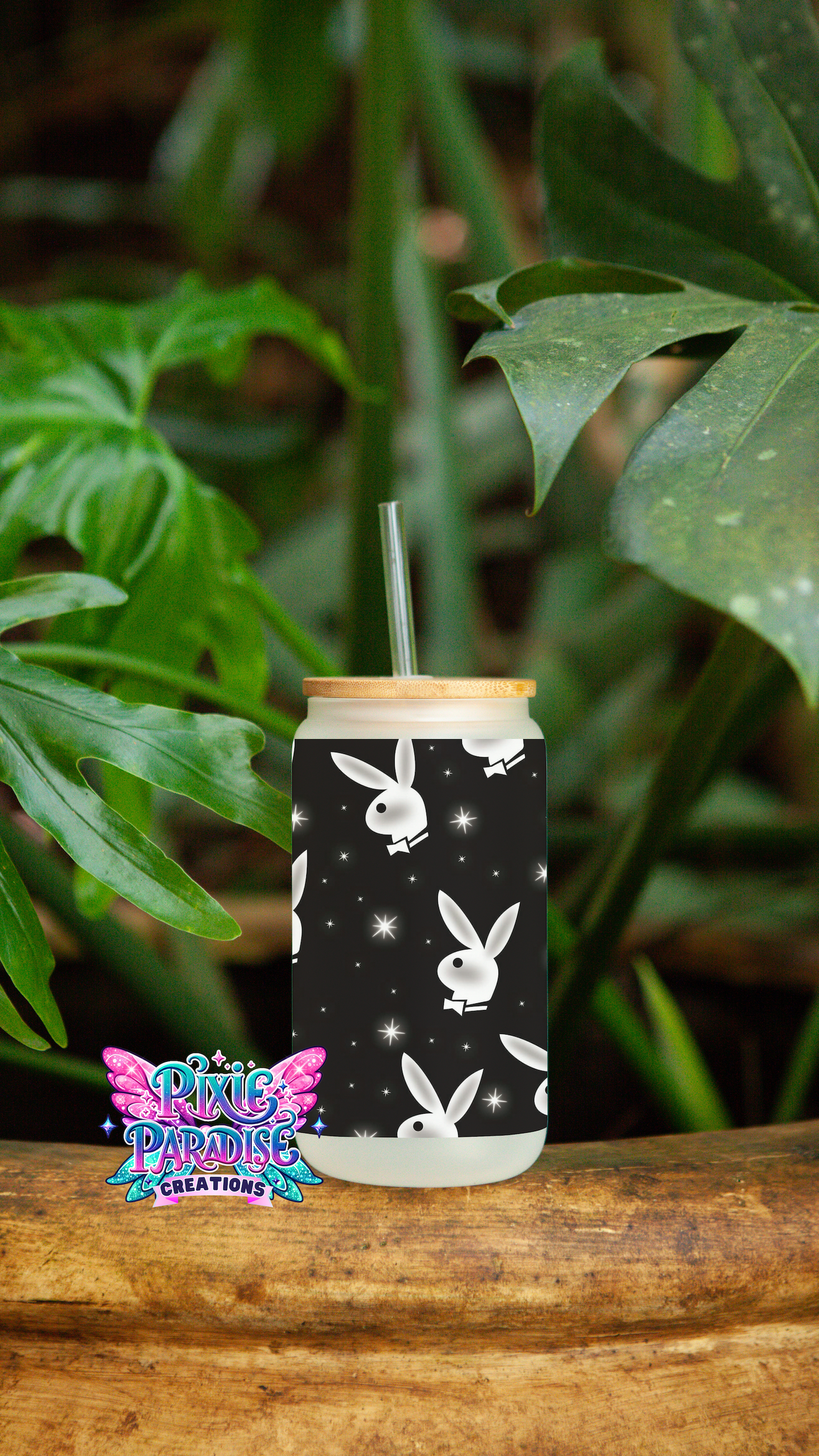 Airbrushed Playboy Bunny | Frosted Glass Libbey Jar