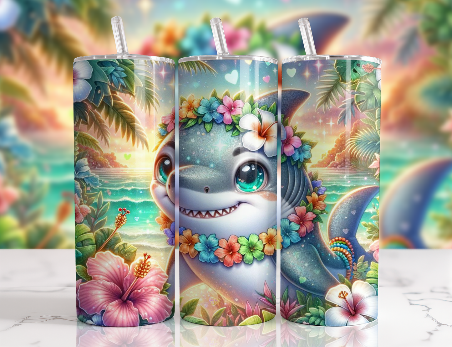 Shark Smile Stainless Steel Tumbler – Floral Fantasy Edition